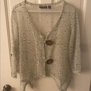 Nina Leonard Cream Open-Knit Asymmetrical Cardigan.